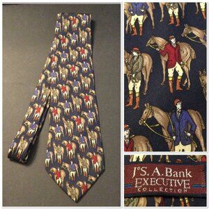 Vintage JoS A Banks Equestrian Horse Print Silk Tie Executive Collection Jockey